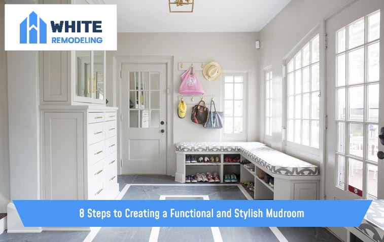 Modern functional mudroom with built-in storage and seating