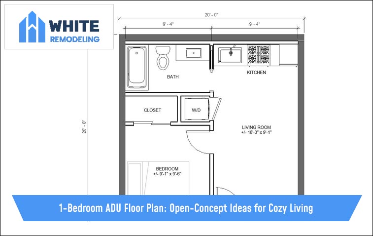 Detailed floor plan layout of a 1-bedroom ADU