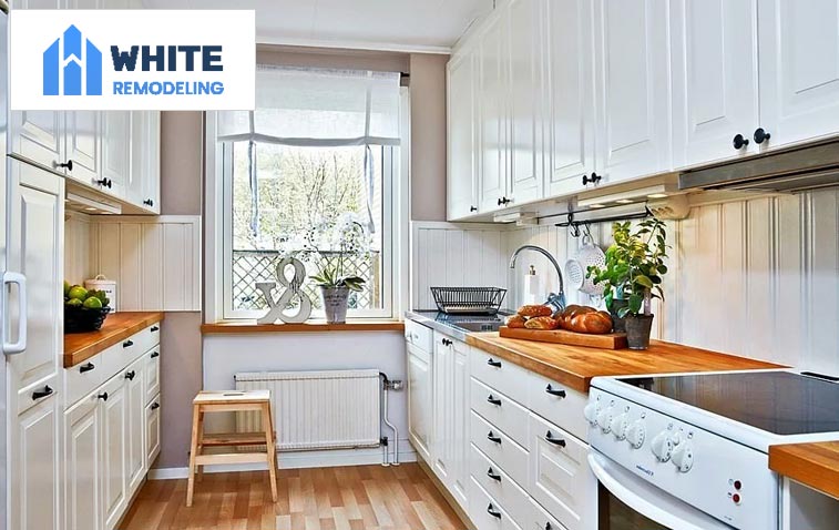 Clever use of vertical space in a 200 sq ft kitchen with open shelving